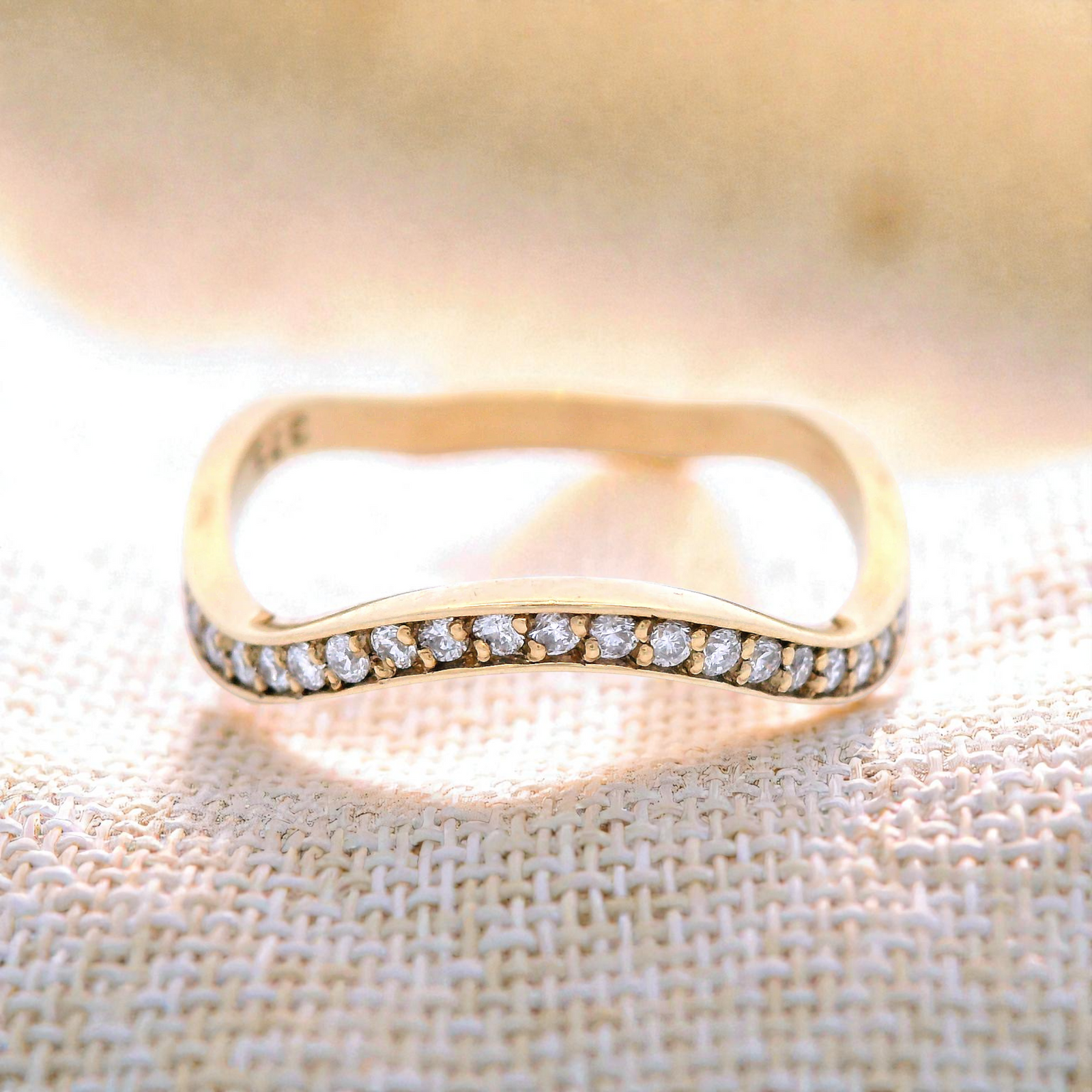 Diamond Set Wave Ring Set in Yellow Gold