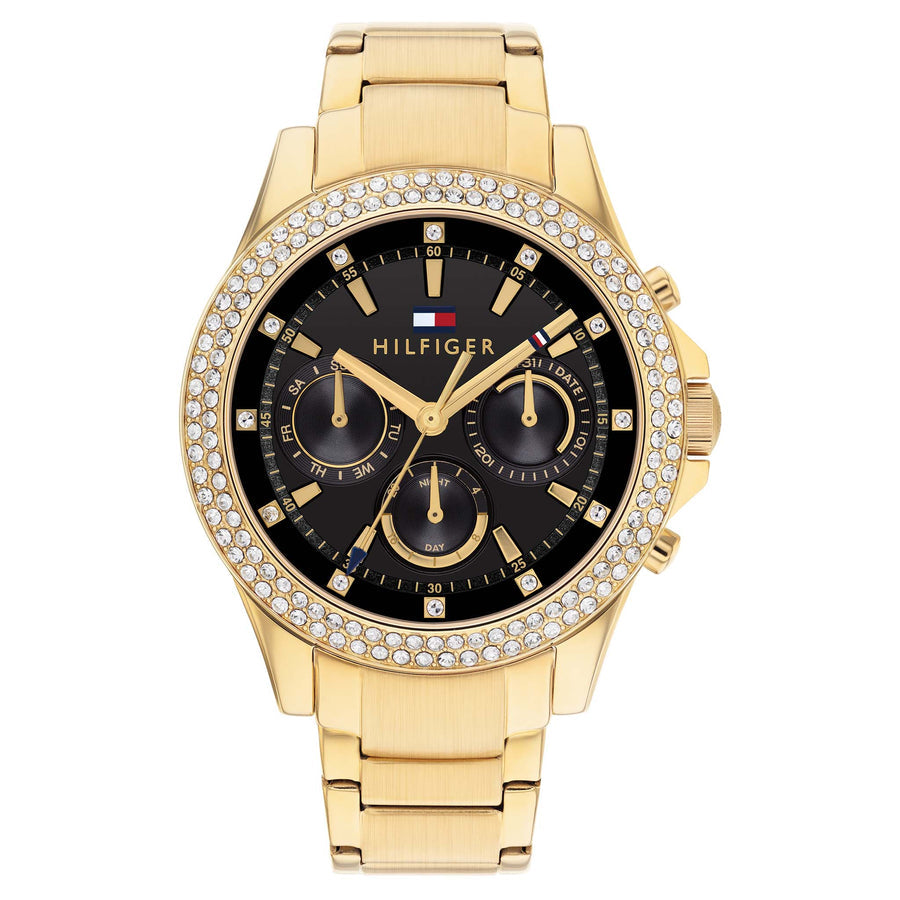 Tommy Hilfiger Gold Steel Black Dial Multi-function Women's Watch