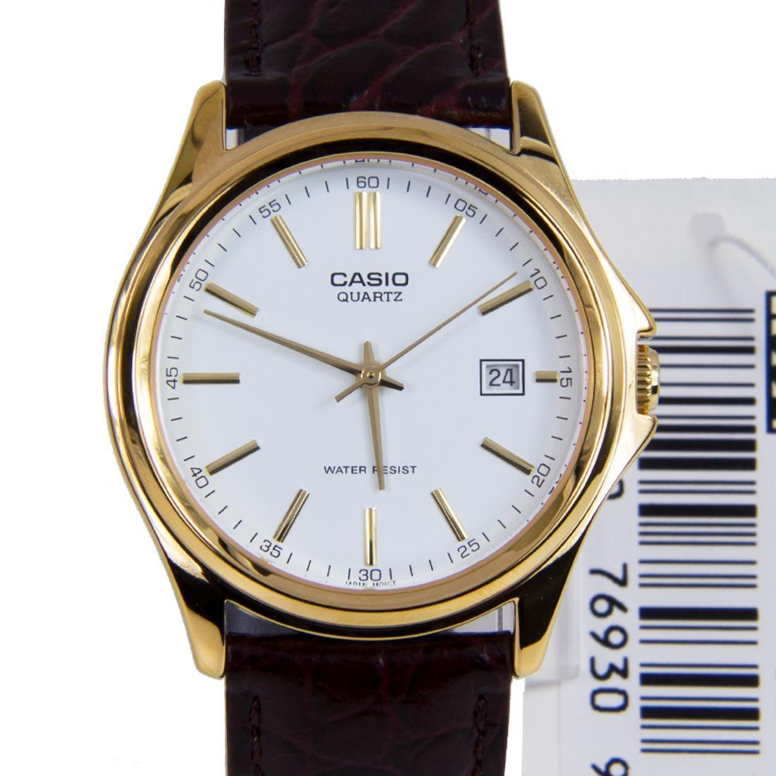 Casio Mens Quartz Watch with Leather Strap and Gold Bezel. MTP1183Q-7A