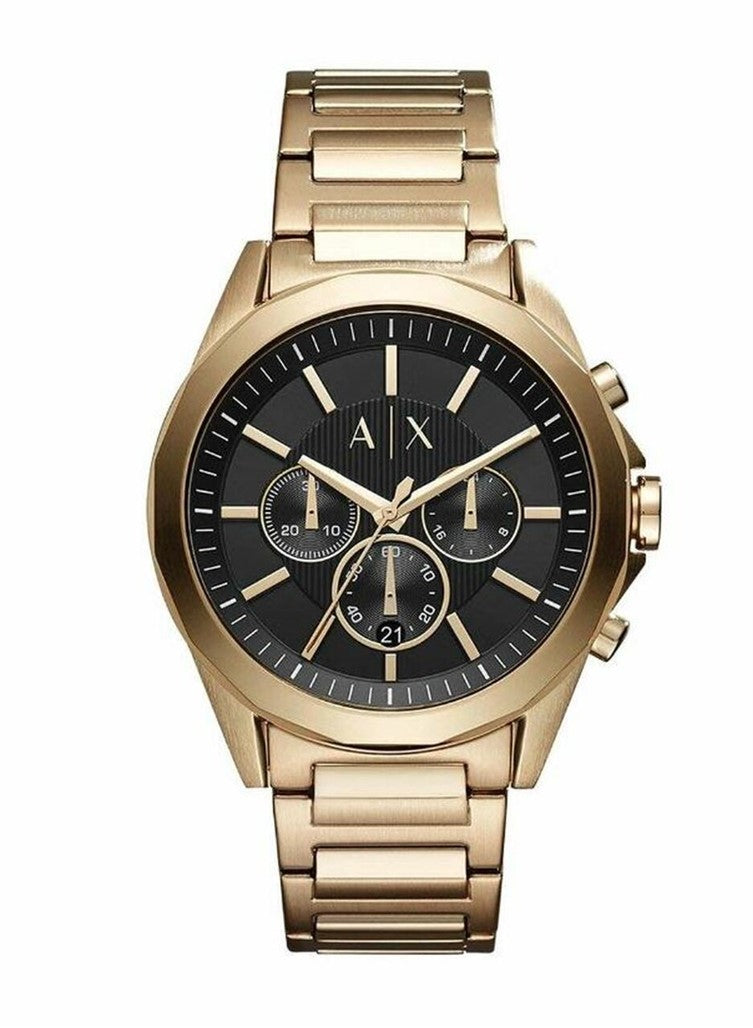 Armani Exchange Men's Drexler Collection Watch with Gold Plated Case and Black Dial
