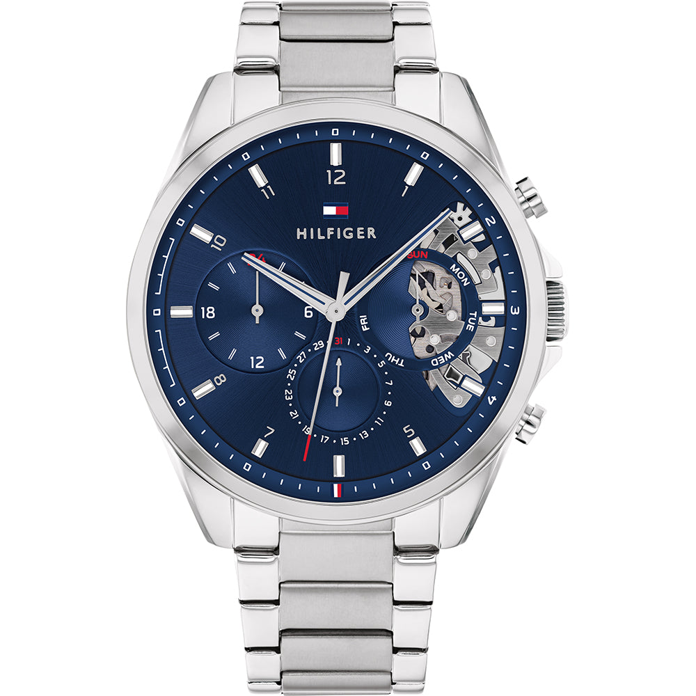 Tommy Hilfiger &#39;Baker&quot; Cellection Mens Chrome Watch with Blue Dial