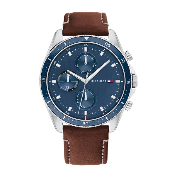 Tommy Hilfiger 'Parker' Collection Men's Watch with Blue Dial and Brown Leather Strap