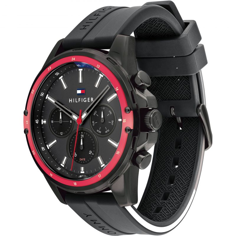 Tommy Hilfiger 'Mason' Collection Multi-Function Sport Watch with Black Silicone Strap.