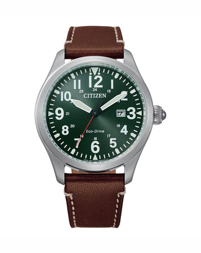Citizen Eco-Drive Green Dial Brown Leather Men's Watch BM6838-25X