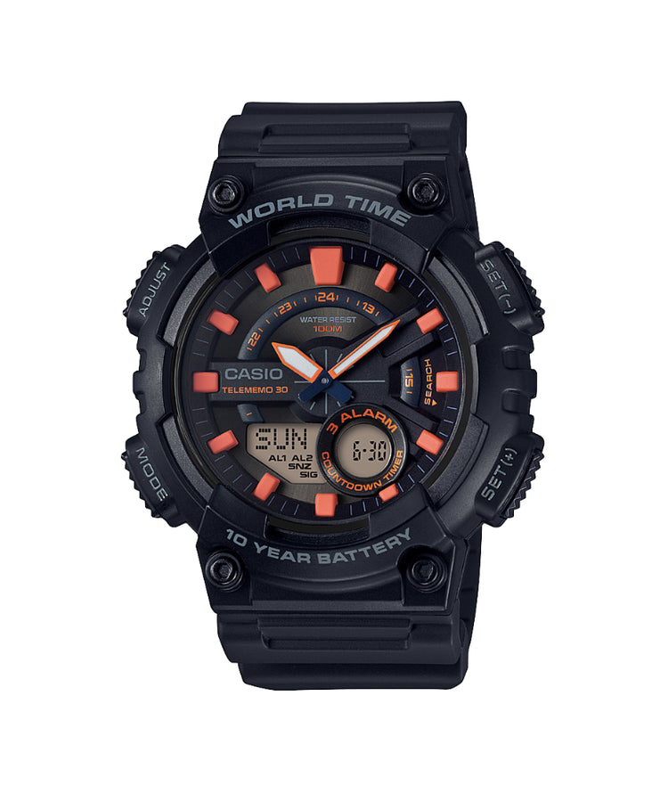 Casio AEQ110W-1A2 Black Orange Men's Digital Watch