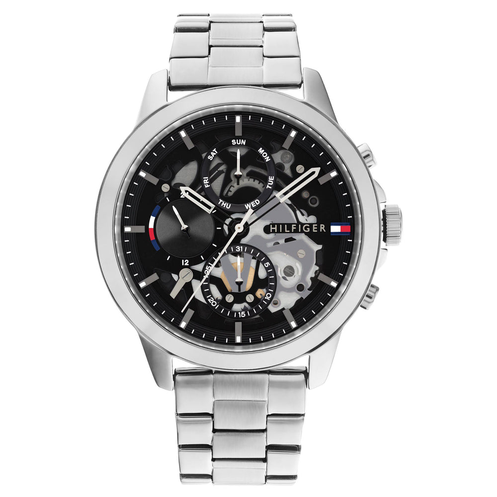 Tommy Hilfiger Silver Steel Black Dial Men's Multi-function Watch