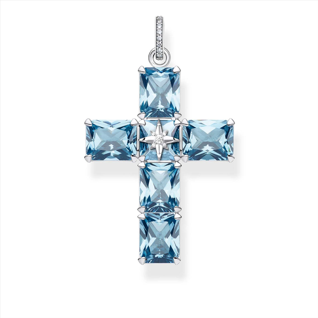 Thomas Sabo Silver Blue Stones Cross with Star Pendant