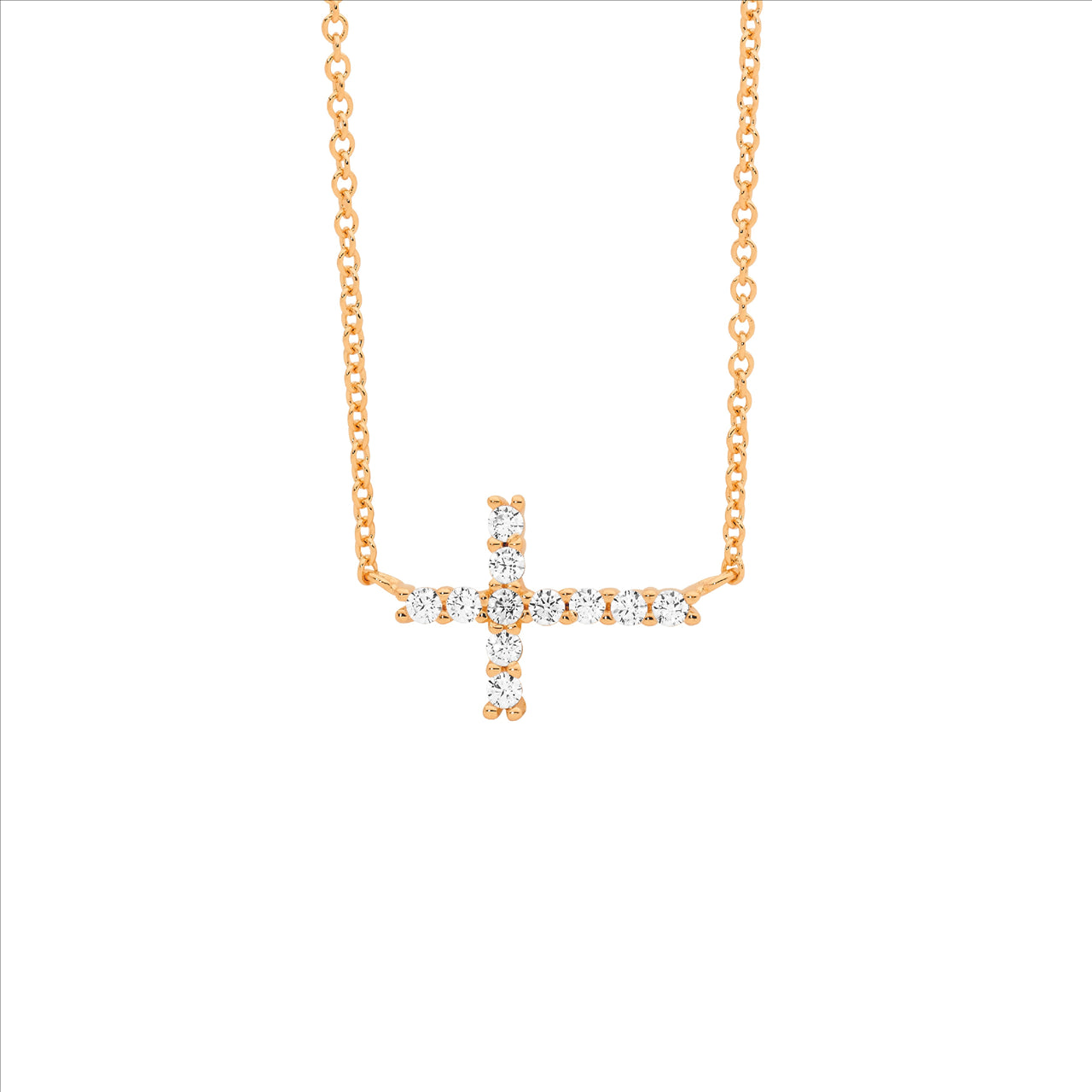 Ellani Rose Gold Plated Cross Pendant with Cubic Zirconias