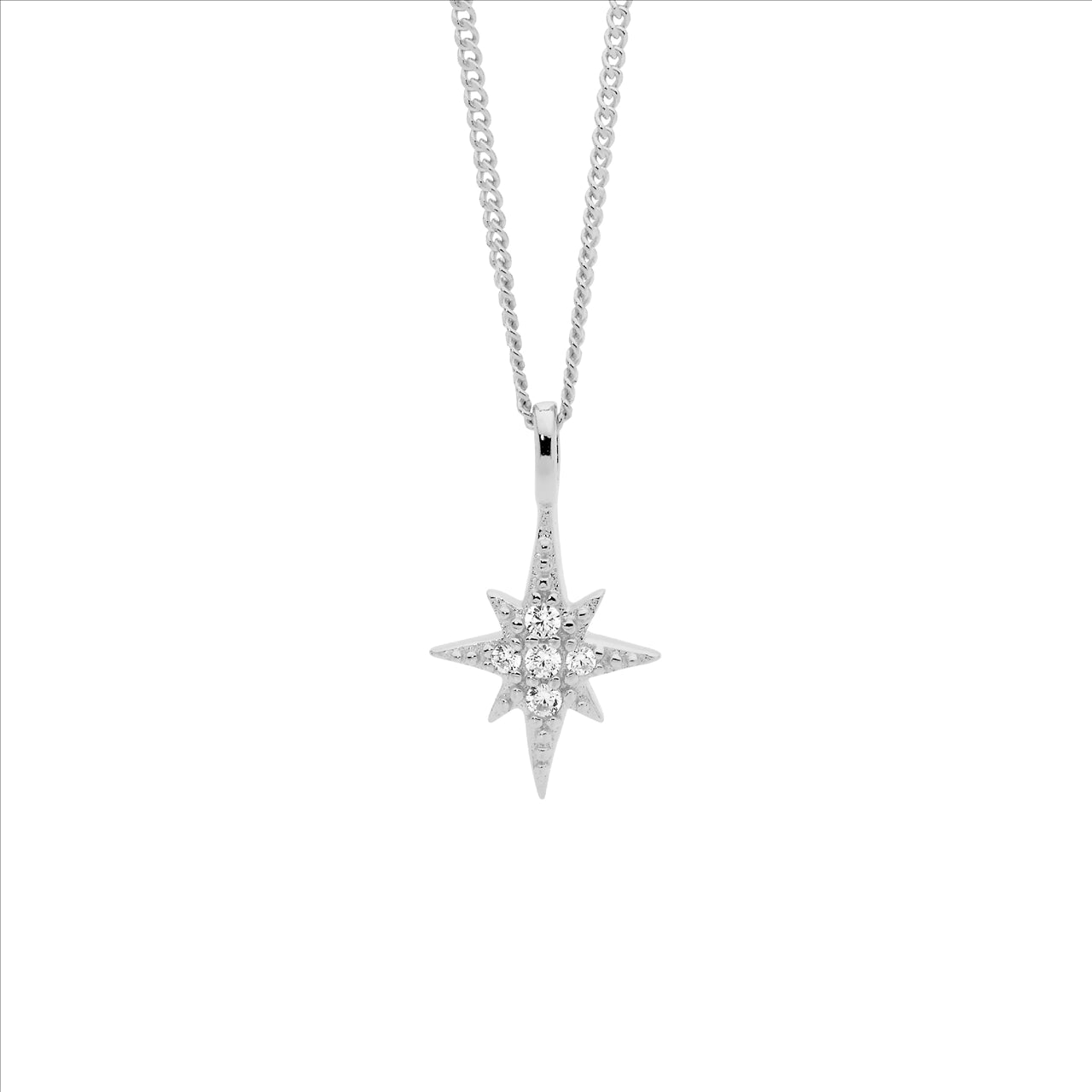 Ellani Sterling Silver Star Pendant With Cubic Zirconias