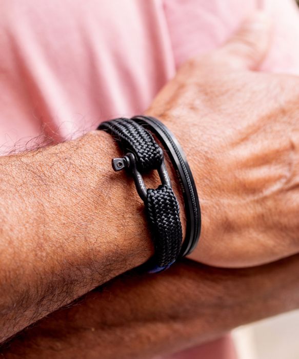 Pig & Hen Men's Marine Rope Bracelet - Sharp Simon - Xtra Large Black
