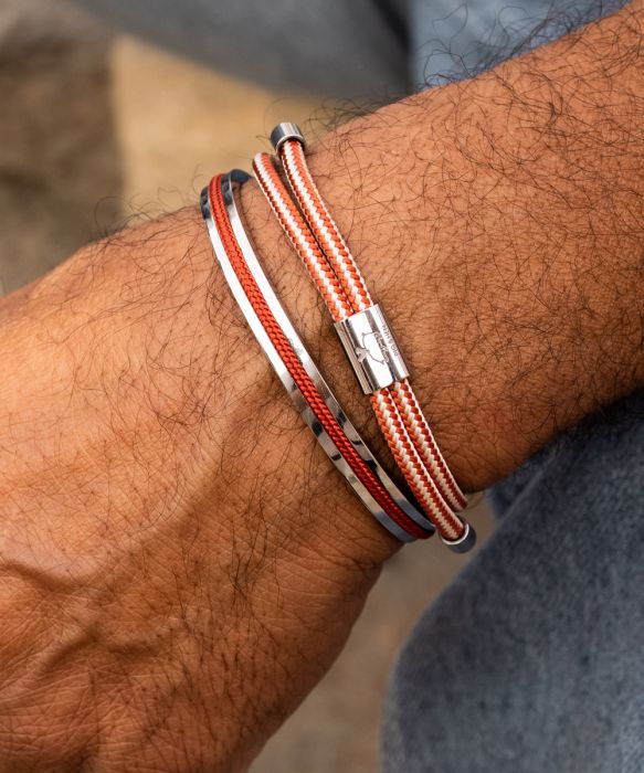 Pig & Hen 'Navarach' Cuff in Coral Red & Silver