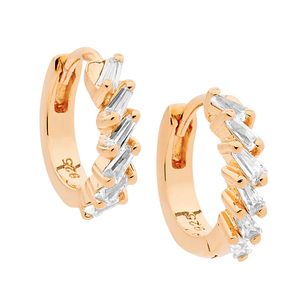 Ellani Rose Gold Plated Tapered Baguette 13mm Hoop Earrings