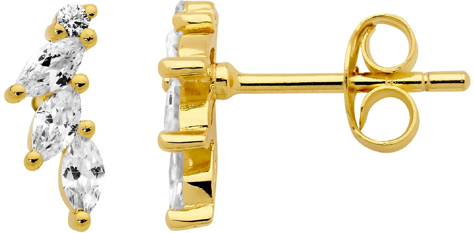 Ellani Yellow Gold Plated Marquise & Round Stud Earrings