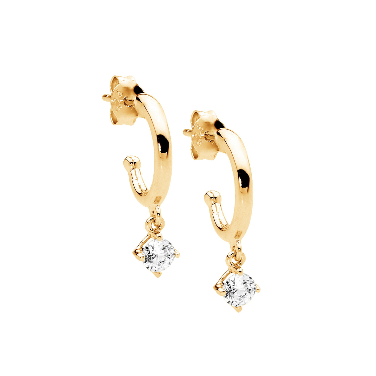Ellani Hoop Earrings With Cubic Zirconia Drop In Silver