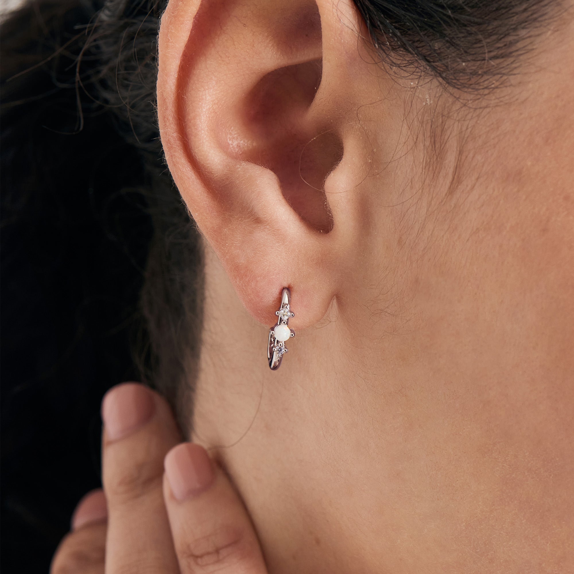 Ania Haie Silver Kyoto Opal Oval Huggie Hoop Earrings