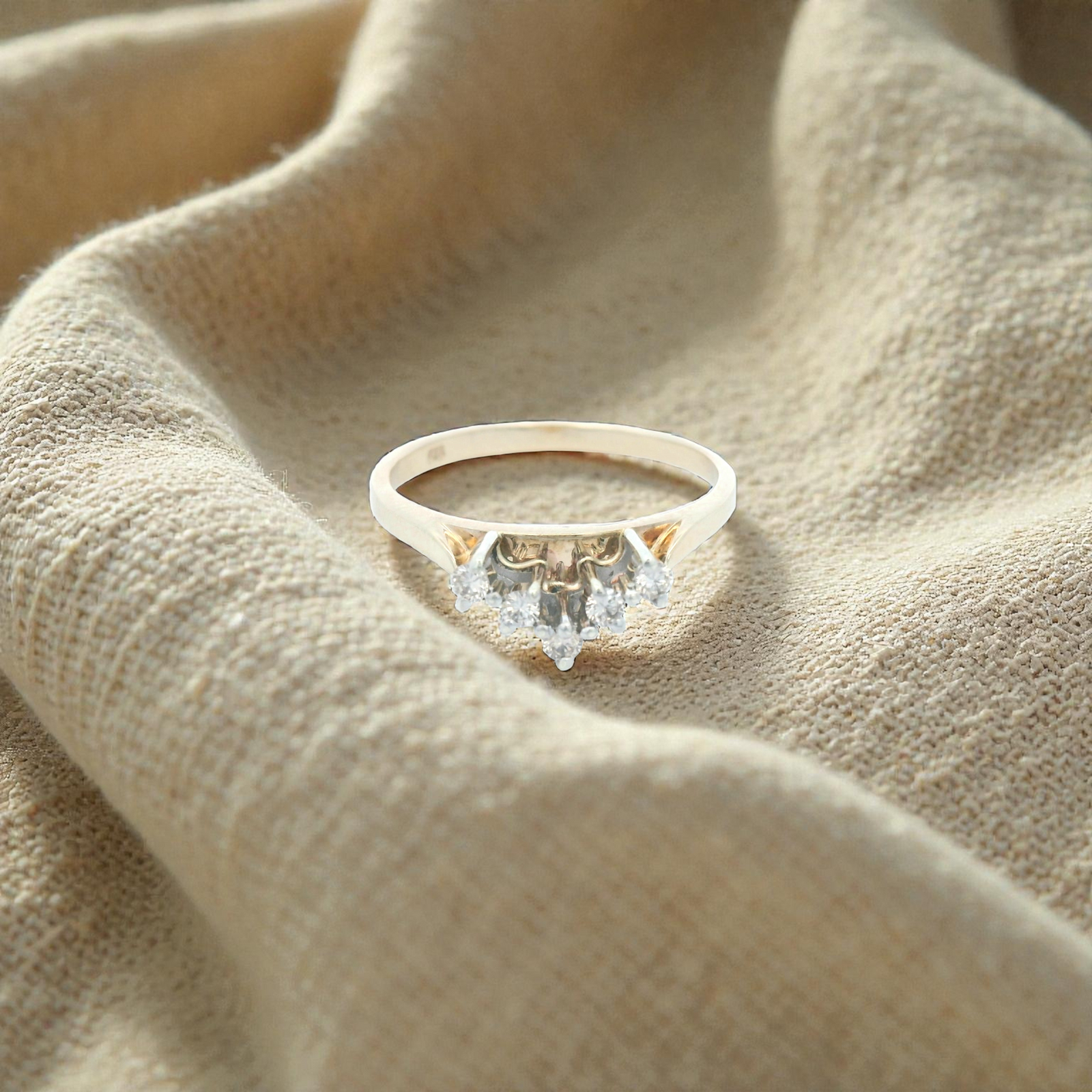 V Shaped Diamond Ring In 9 Carat Yellow Gold