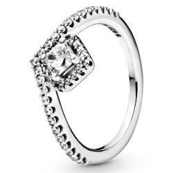 Square Sparkle Wishbone Silver Ring w CZ