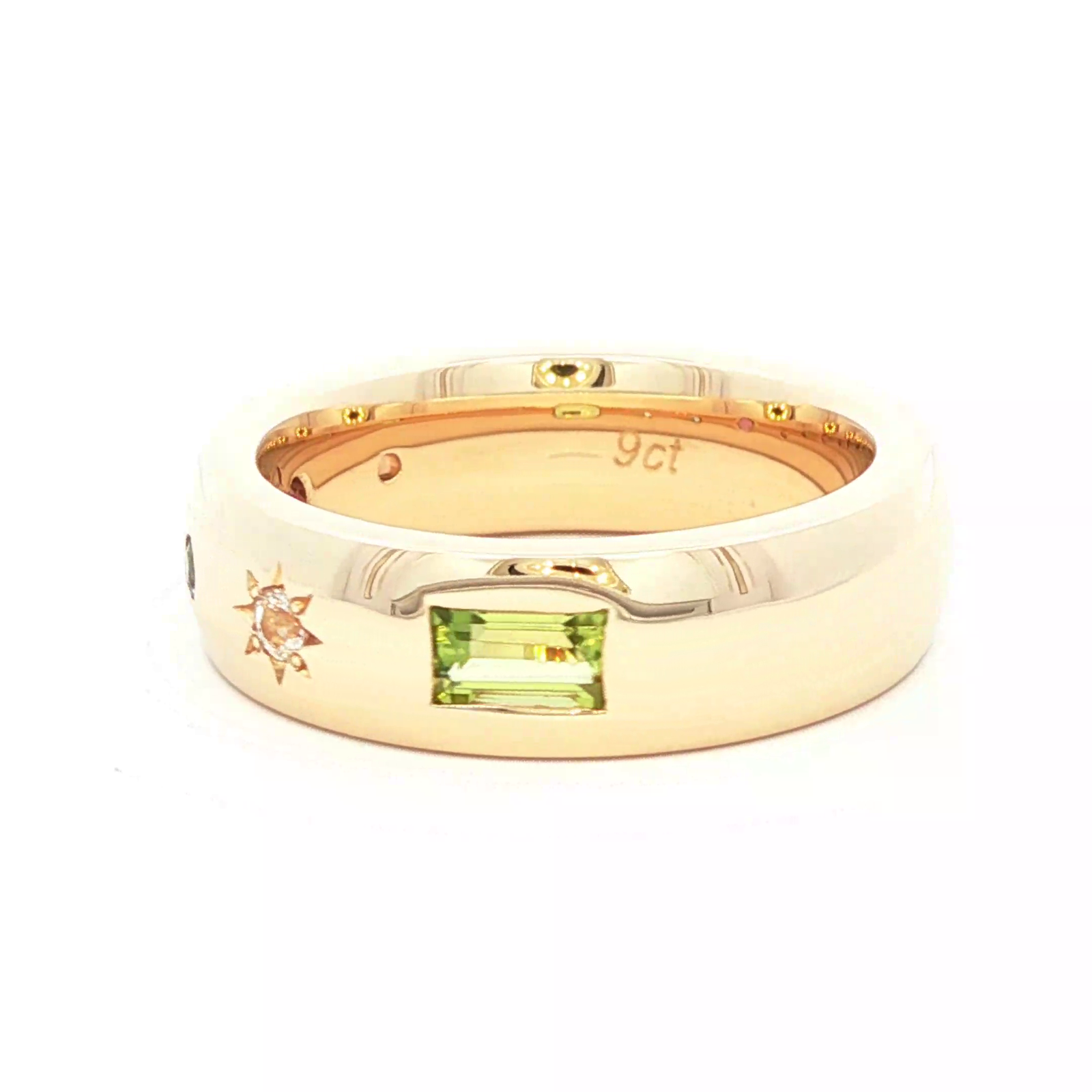 Morganite, Blue Topaz and Pink Tourmaline Dress Ring in Yellow Gold