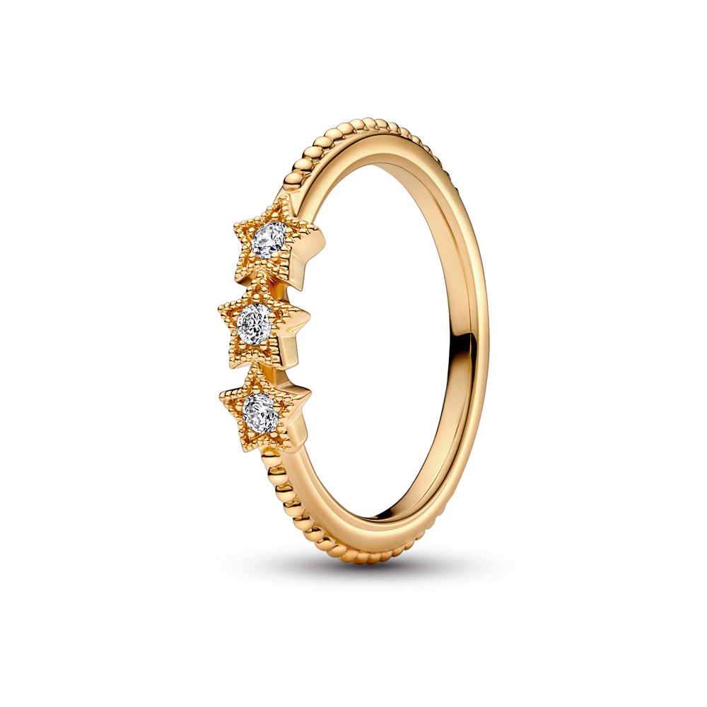 Stars 14k gold-plated ring with clear cubic zirconia