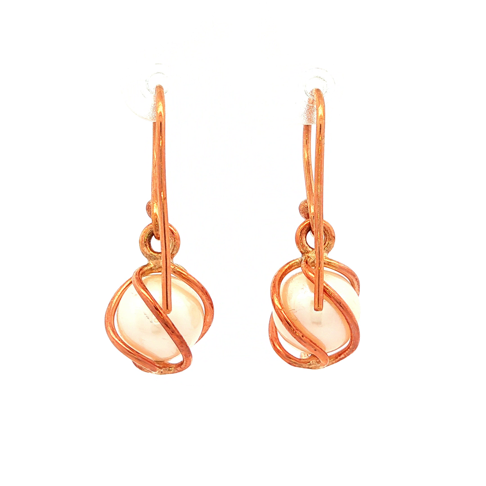 Caged Freshwater Pearl Earring in Rose Gold