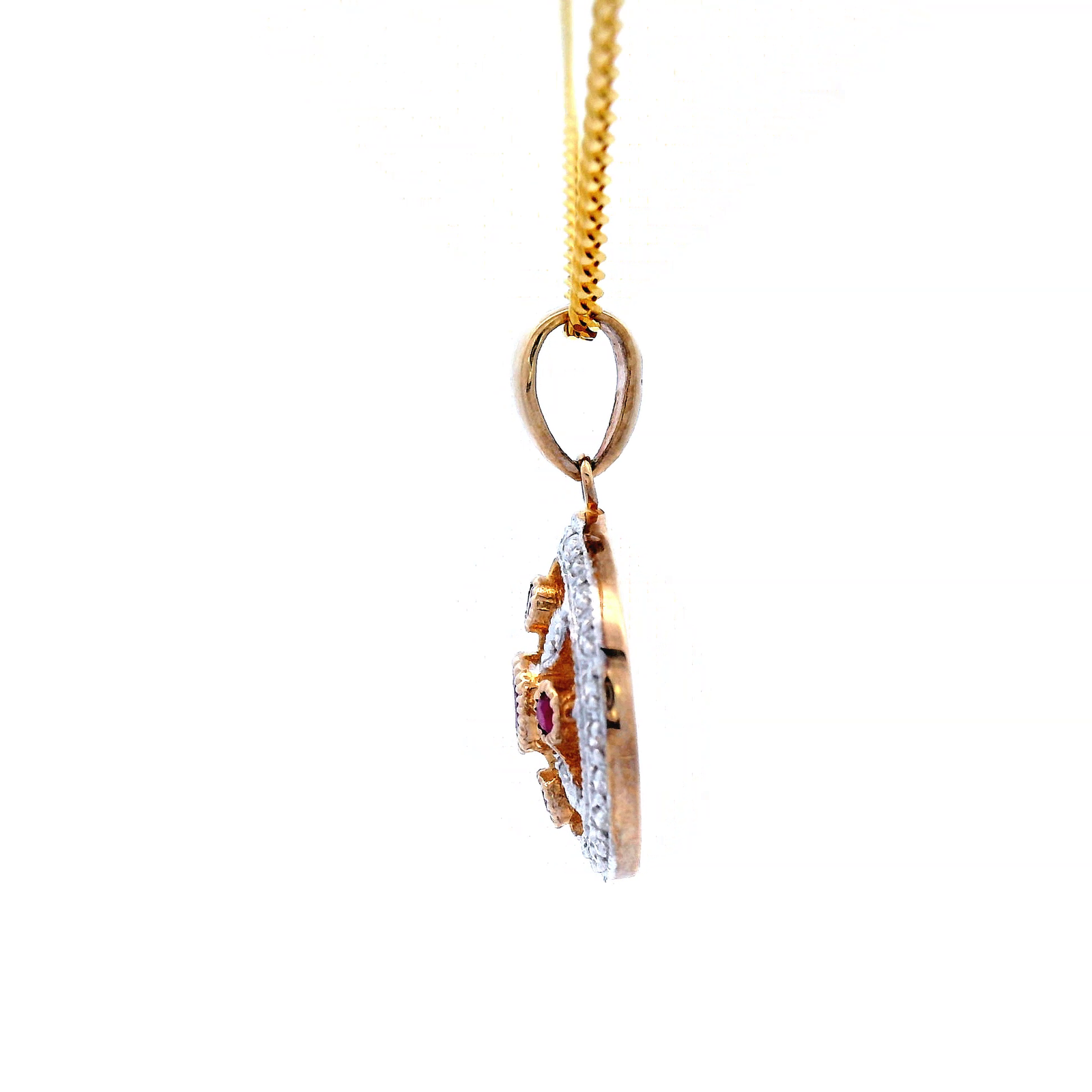 Diamond and Ruby Pendant Set in Yellow Gold