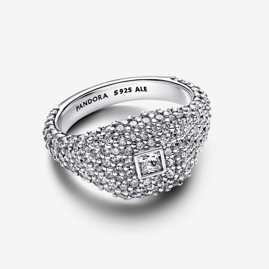 Cocktail sterling silver ring with clear cubic zirconia