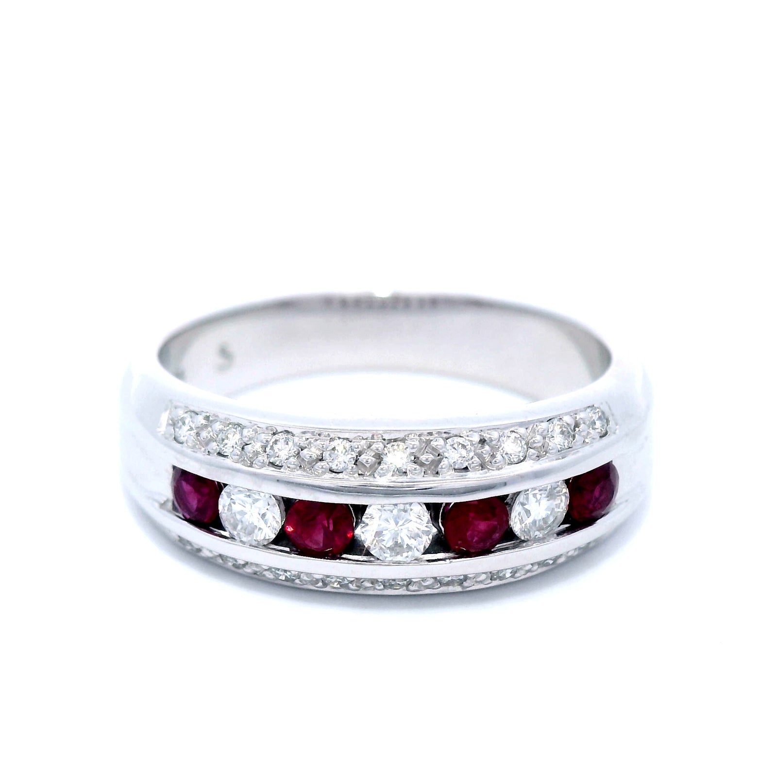9 Carat White Gold Ring Round Rubies