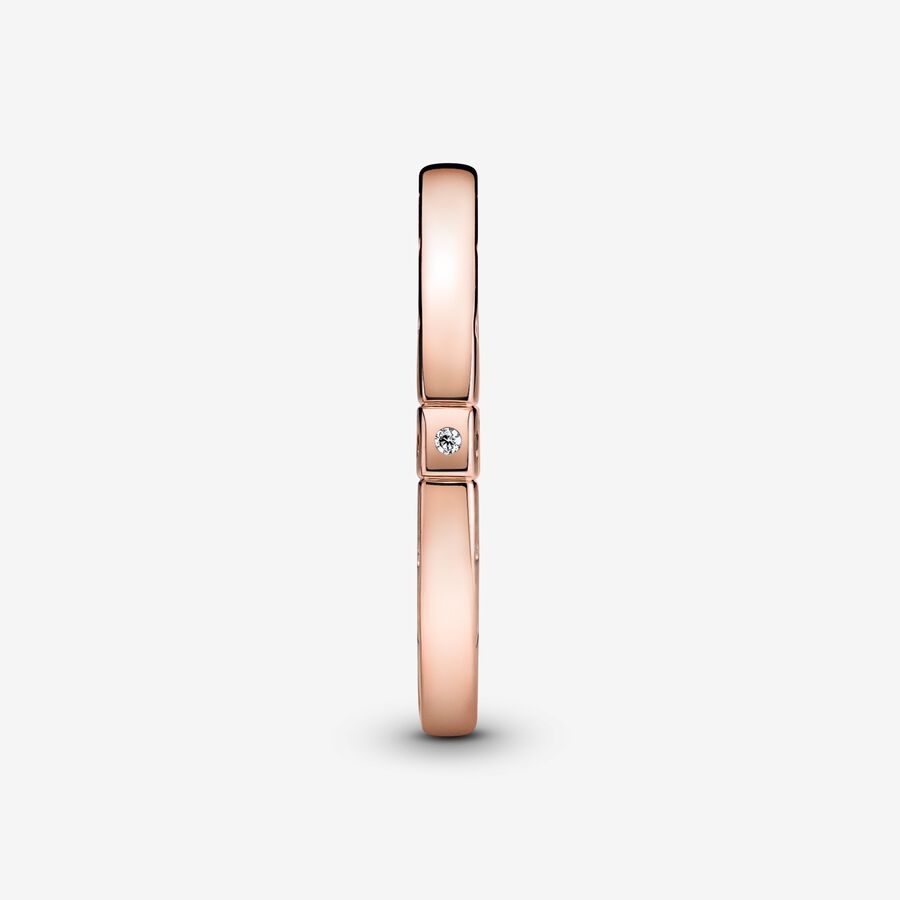 Pandora Rose Logo Stackable Smooth Ring w Clear CZ