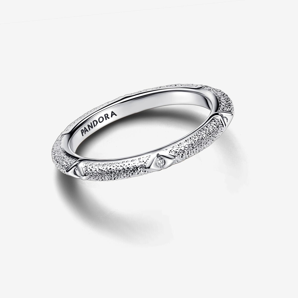Texture sterling silver ring with clear cubic zirconia