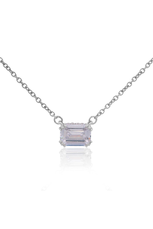 GEORGINI ELEGANT ESSENTIALS 7MM EMERALD CUT HIDDEN HALO PENDANT SILVER