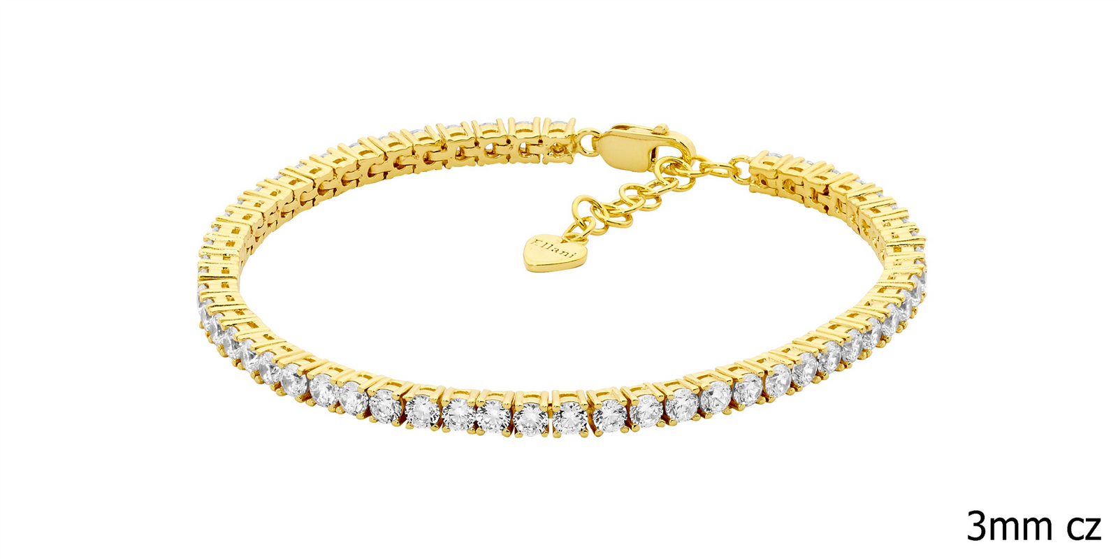 Ellani SS WH CZ 3mm tennis bracelet w/ext chain & gold plating
