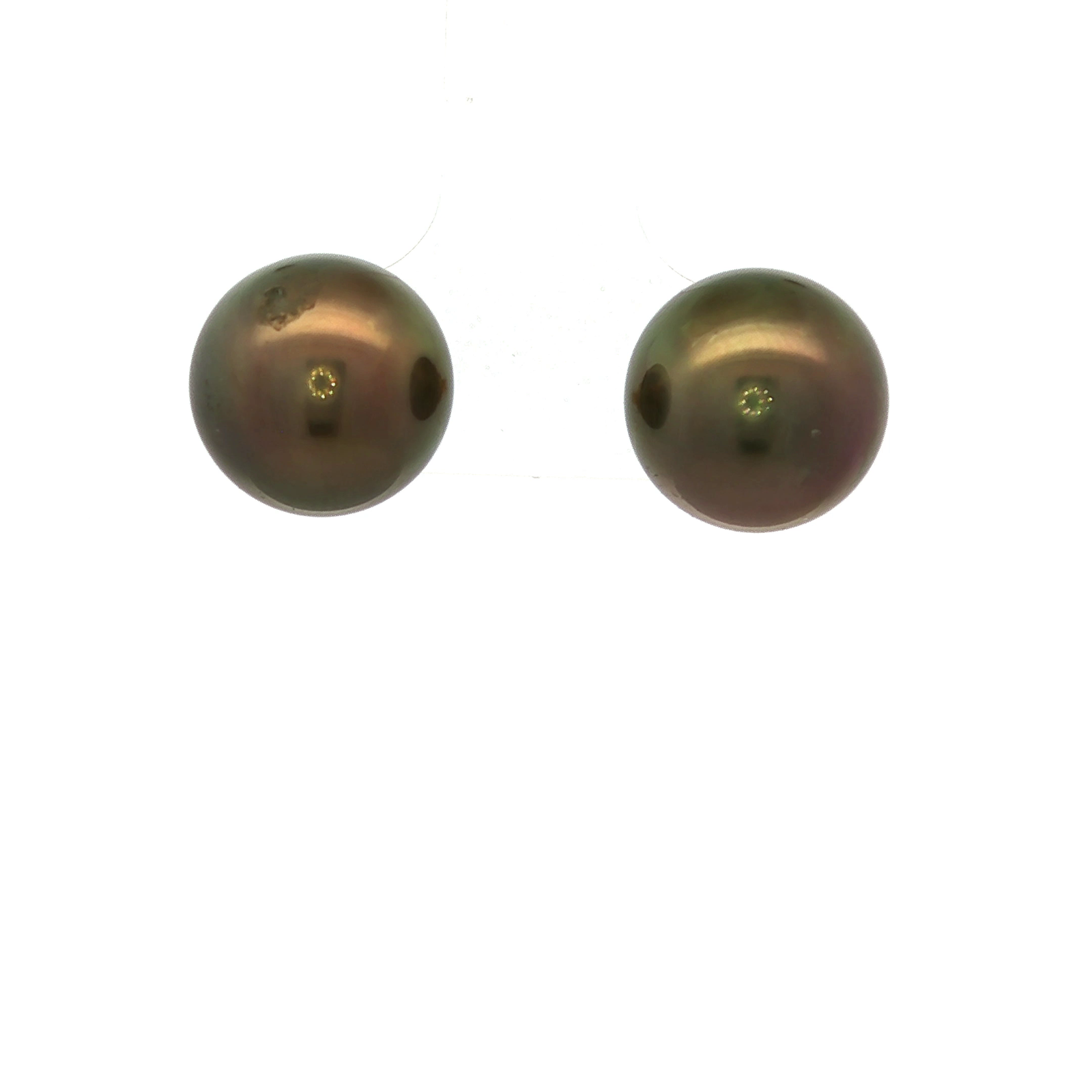 Pair of Tahitian Natural Cultured Pearl Earrings in Yellow Gold