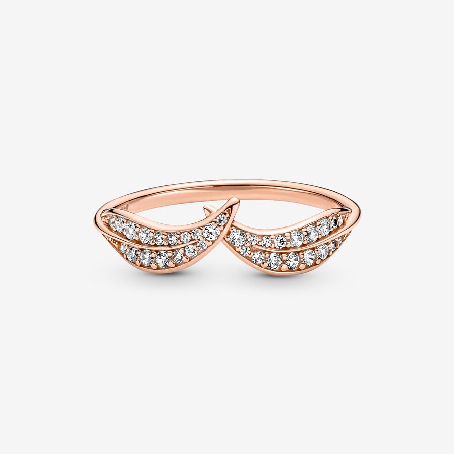 Pandora Rose Leaves Wishbone Ring w Clear CZ