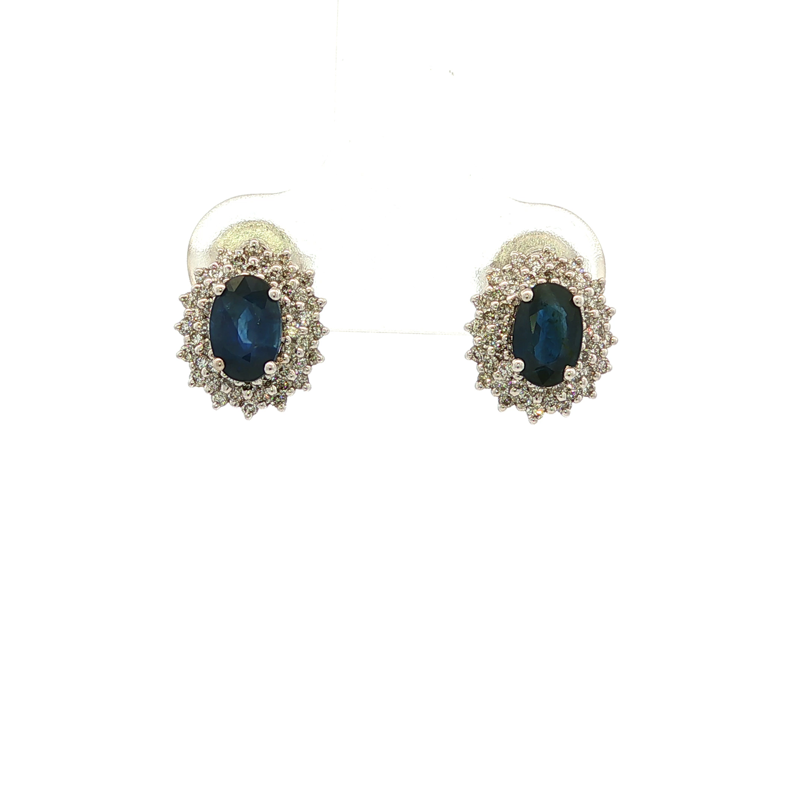 Diamond and Blue Sapphire Earrings in White Gold