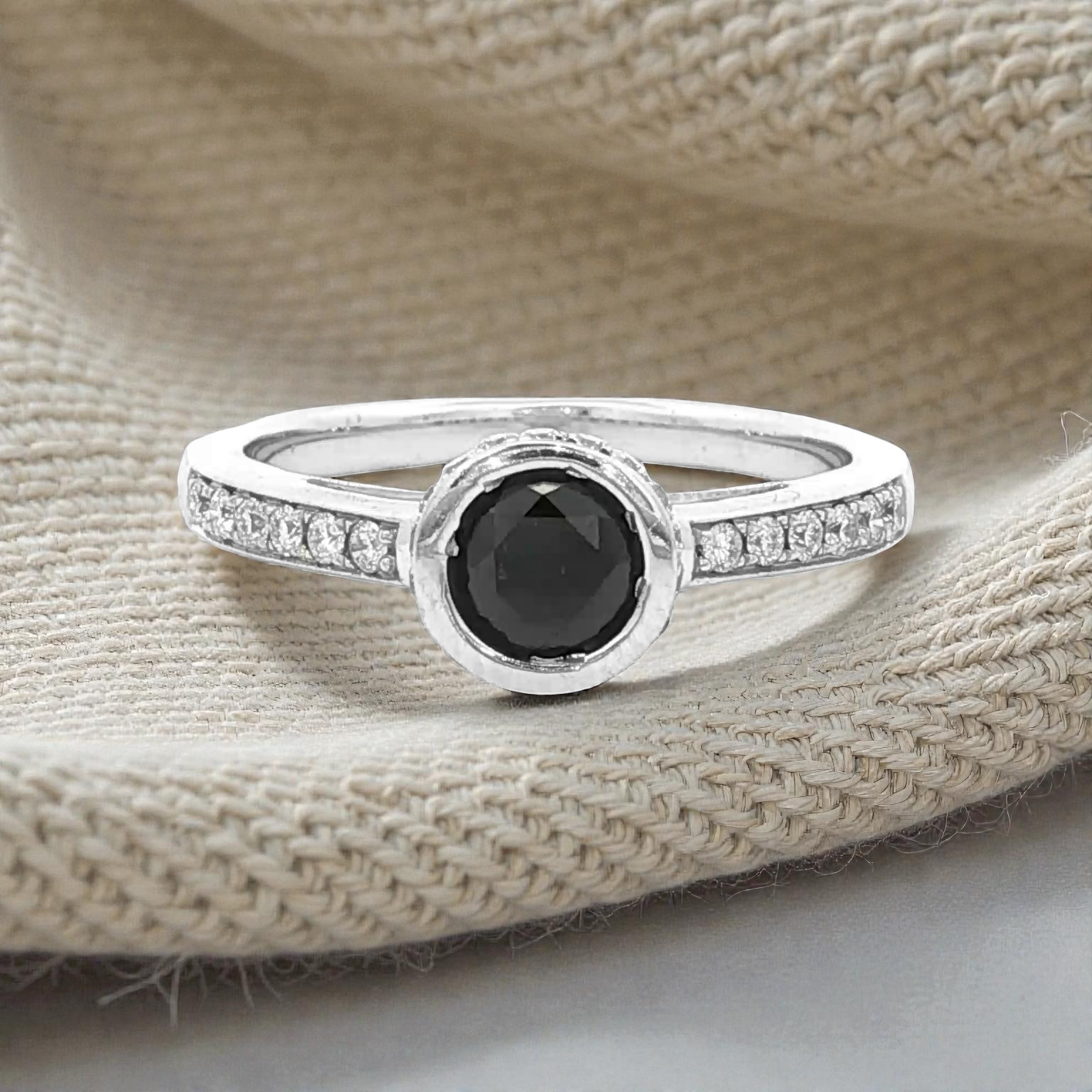 Black Diamond Ring in 18 Carat White Gold