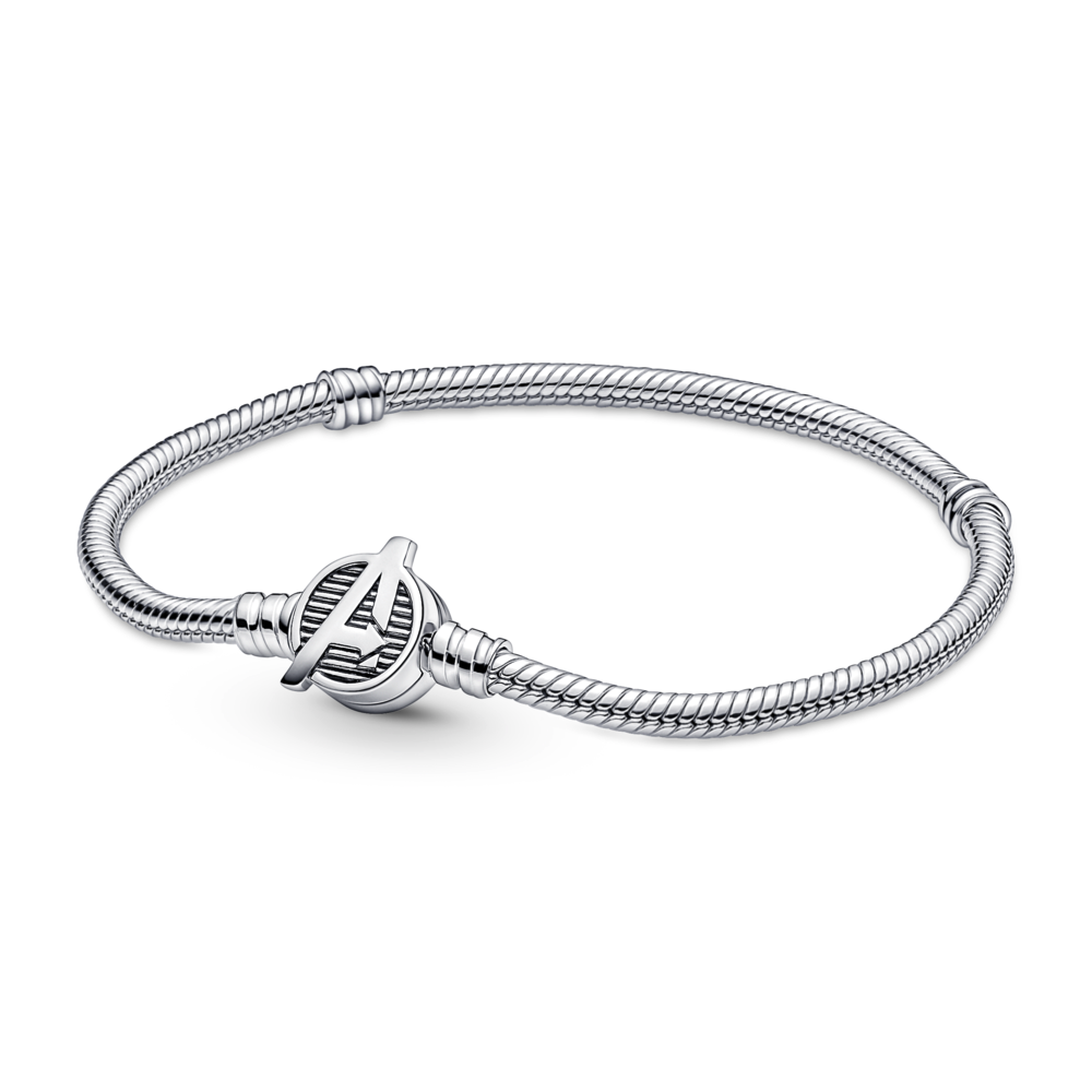 Snake chain sterling silver bracelet with Marvel The Avengers logo clasp