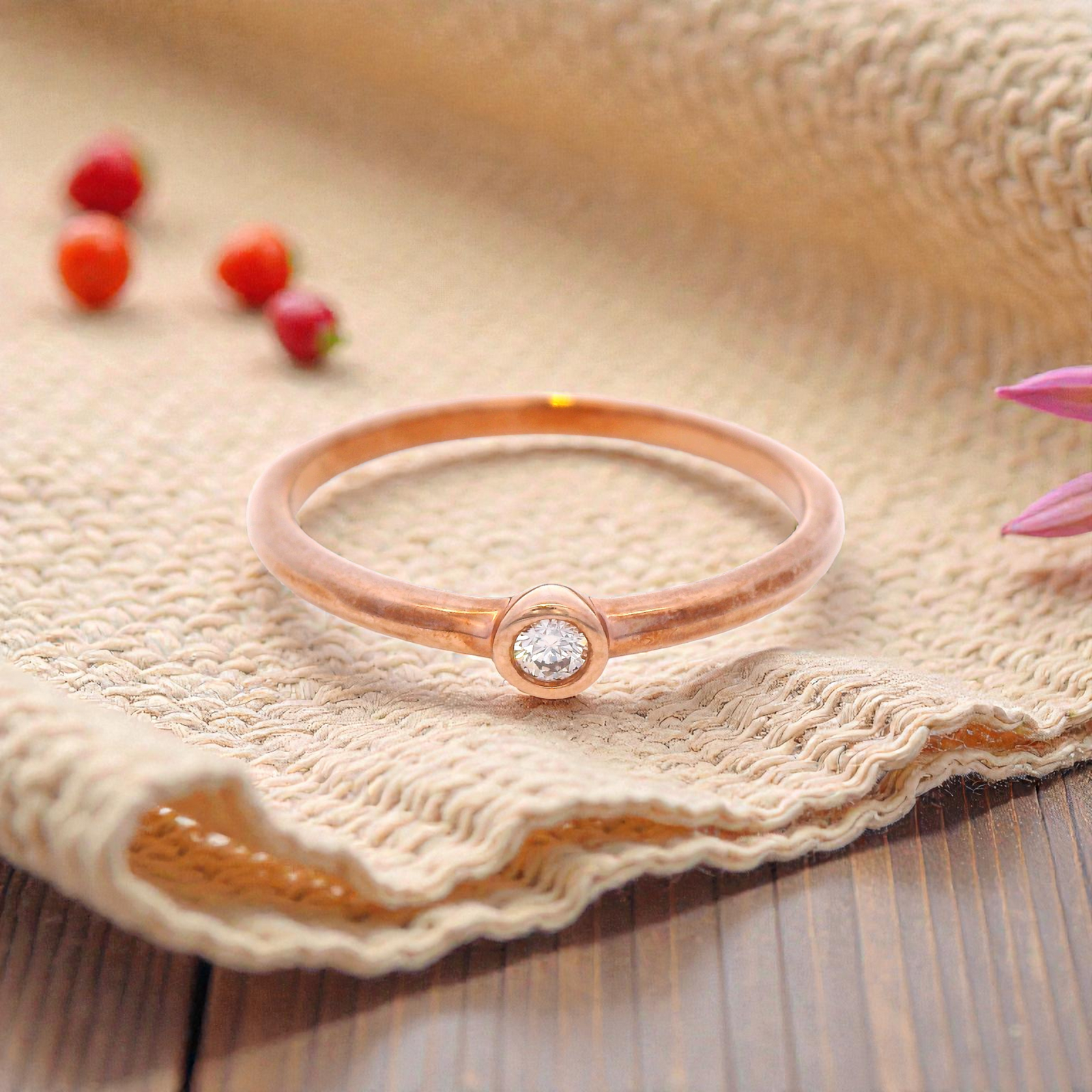 Bezel Set Diamond Dress Ring in 9ct Rose Gold