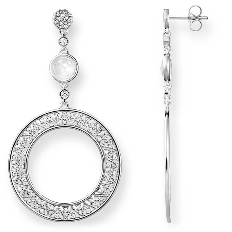 Thomas Sabo Silver & Milky Quartz Drop Zig Zag Earrings