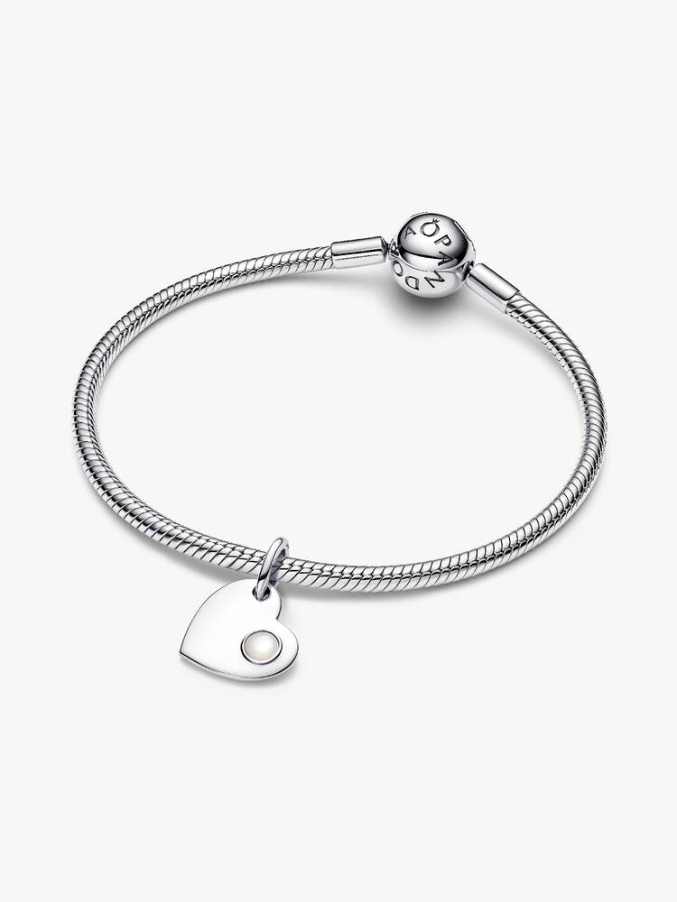 Pandora June Engravable Heart White Stone Dangle Charm
