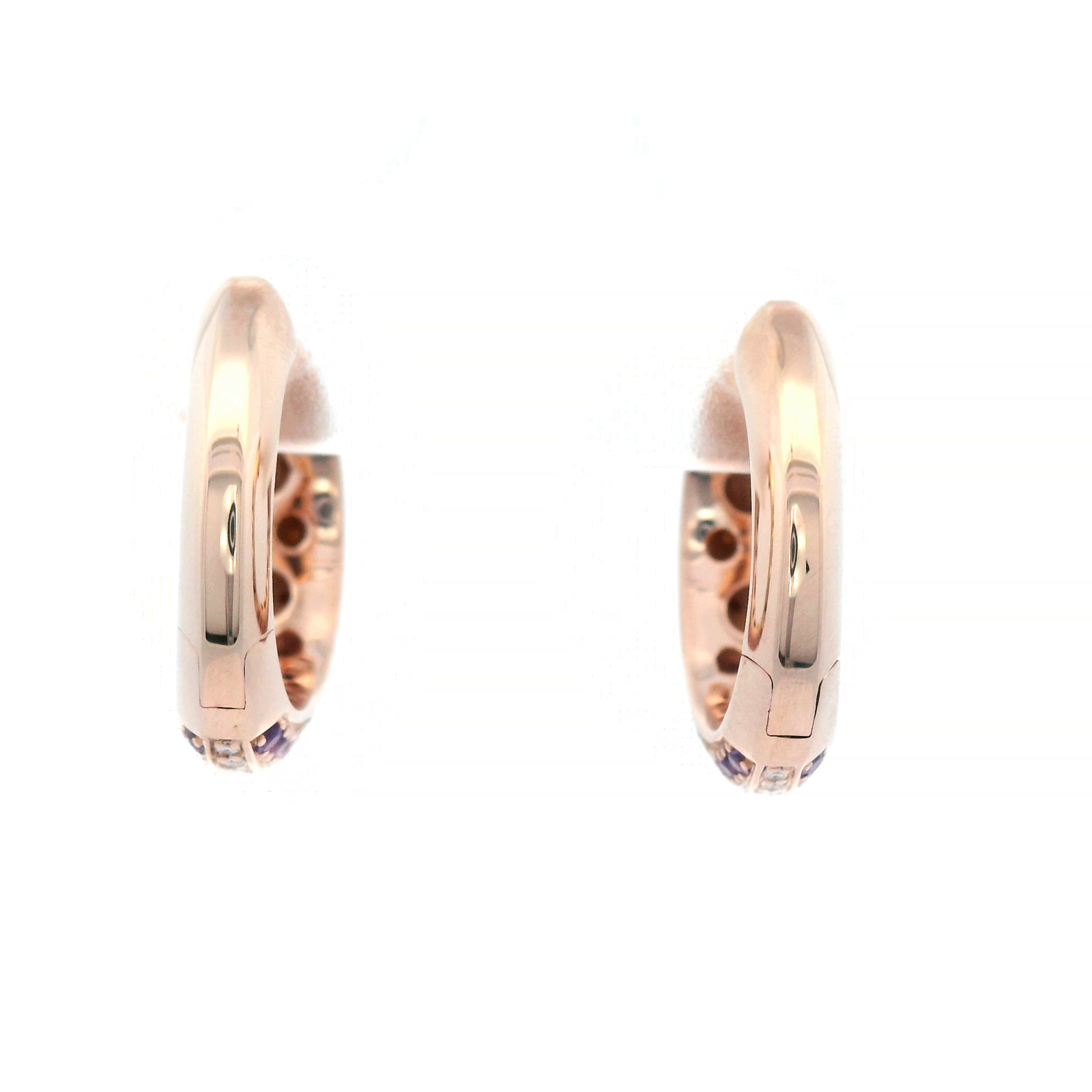 Natural Gemstone and Diamond Huggie Earrings set in Rose Gold