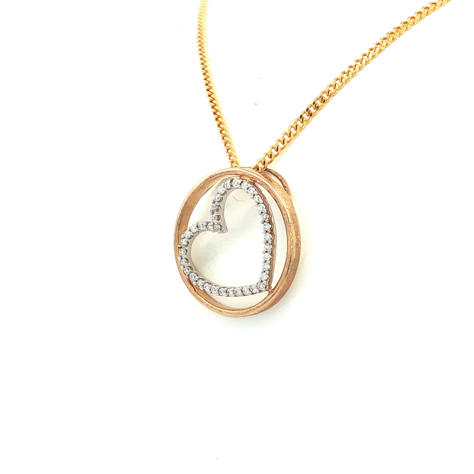 Yellow Gold Charm Necklace with Heart-Shaped Diamond Pendant