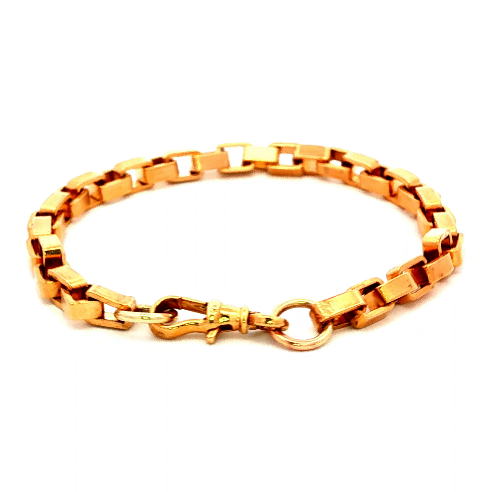 Square Plain Belcher Bracelet with Swivel in Yellow Gold