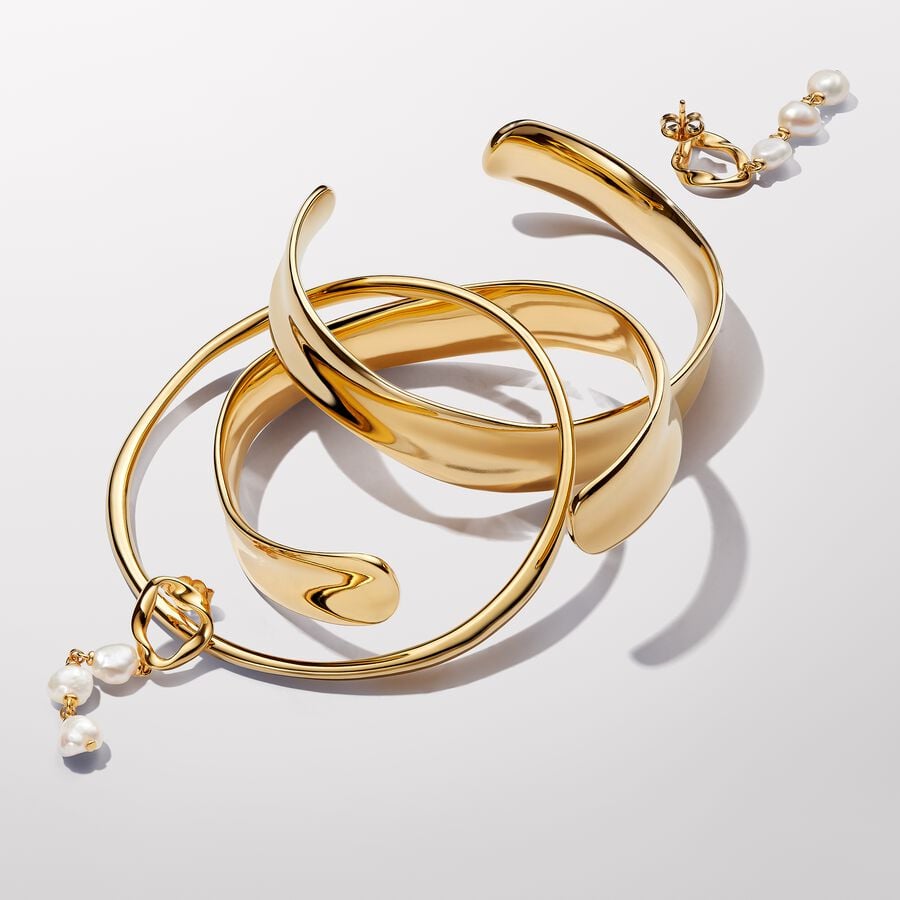 Organically Shaped Circle & Baroque Treated Freshwater Cultured Pearls Drop Earrings