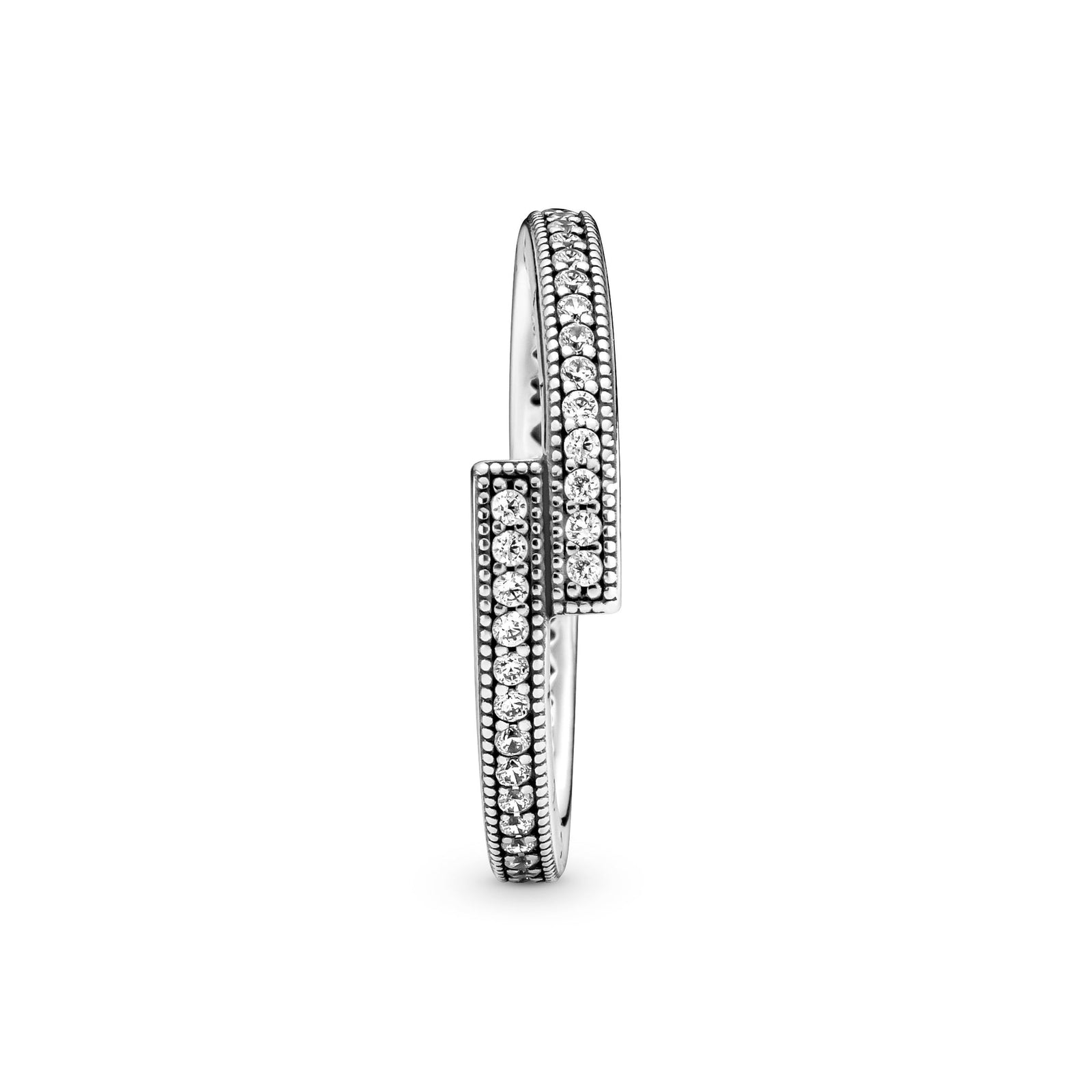 Pandora Rose Logo Stackable Cross-Over Ring w Pave