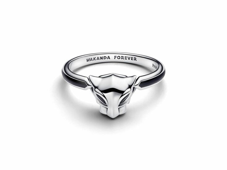 Marvel Black Panther sterling silver ring with black crystal and black enamel