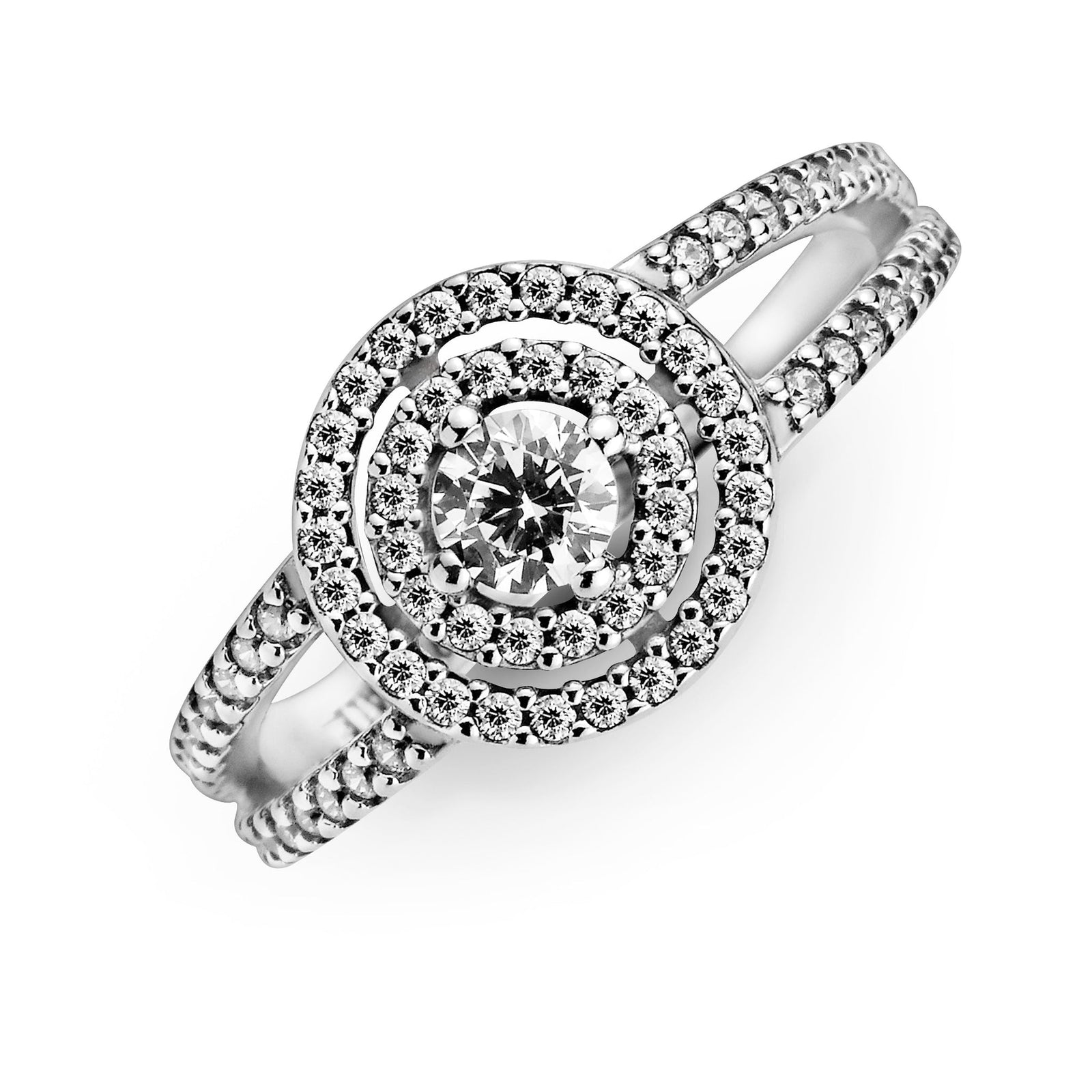 Sparkling Double Halo Silver Statement Ring w CZ