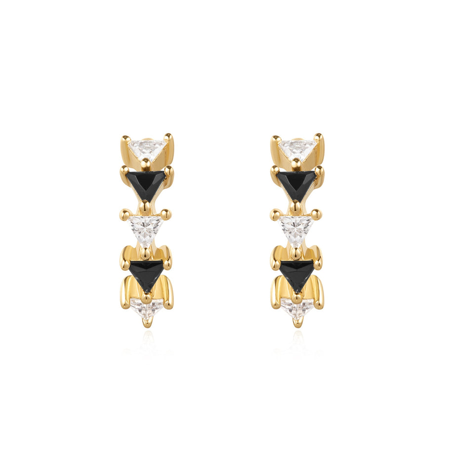 Silver Black/White Triangular Cubic Zirconia Huggies