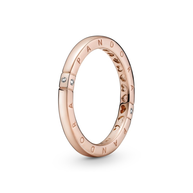 Pandora Rose Logo Stackable Smooth Ring w Clear CZ
