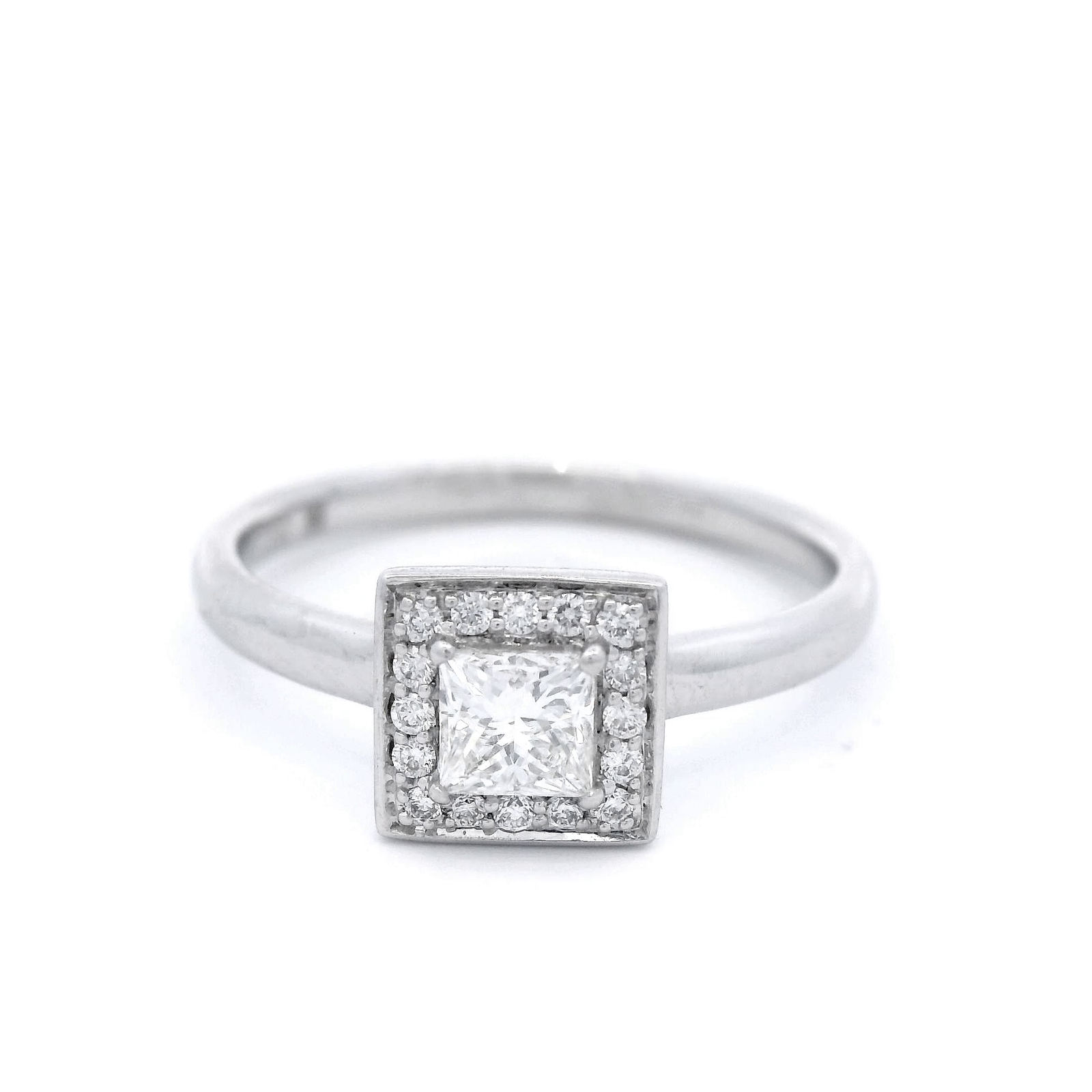 18ct White Gold Diamond Claw Bead Set Halo Engagement Ring