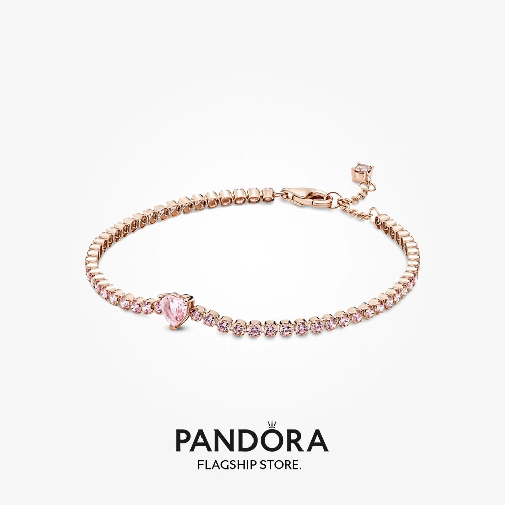 Heart 14k rose gold-plated tennis bracelet with orchid pink crystal
